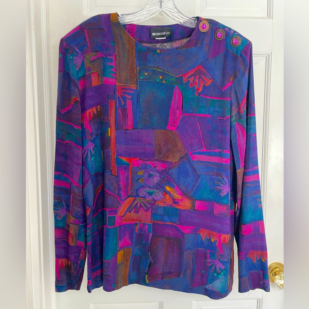 Colorful Button-Detail Top